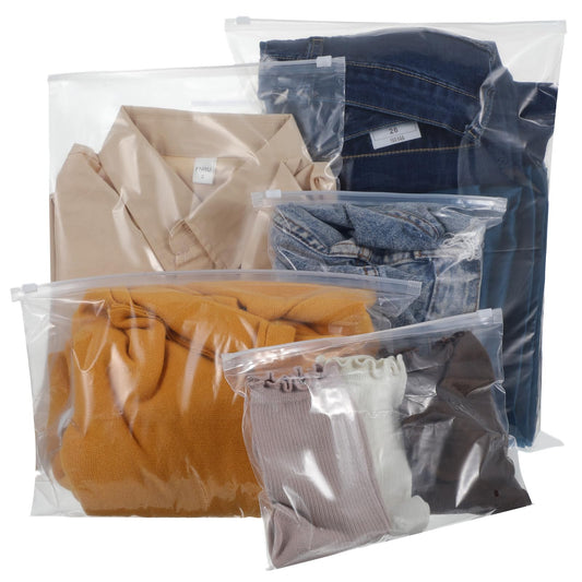 JIYIN 25 Pcs Resealable Travel Storage Bags, Reusable Clear Plastic Hospital Bags Maternity Essentials, 5 Sizes Luggage Organizer Bags Waterproof Zipper Bags for Clothes Shoes Cosmetics