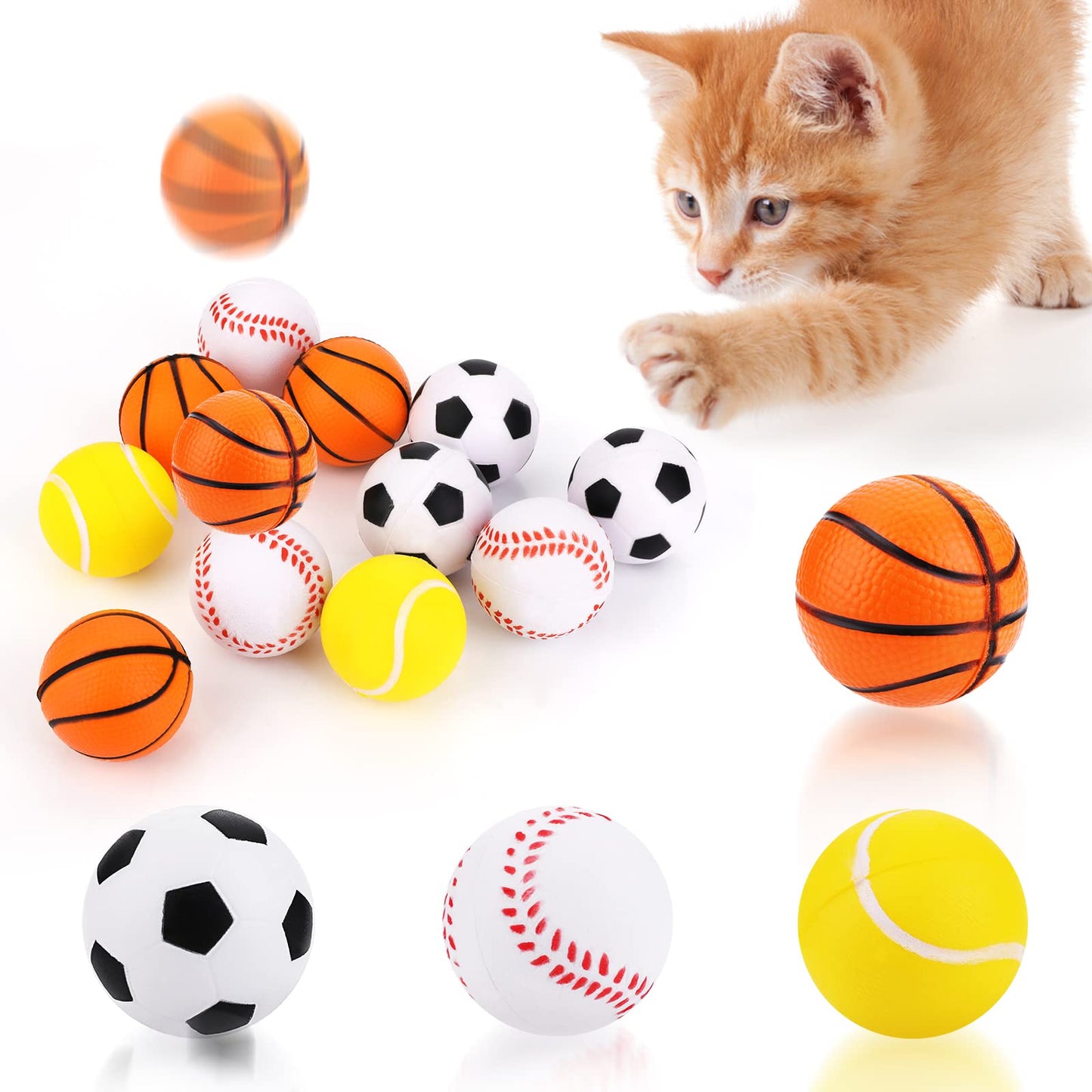 TIESOME Quiet Foam Cat Toy Balls, 12PCS 4 CM Large Sponge Cat Ball Soft Cat Soccer Ball Playset Interactive Cat Toys Cat Exercise Toy Balls Pet Sports Ball for Cat Kitten