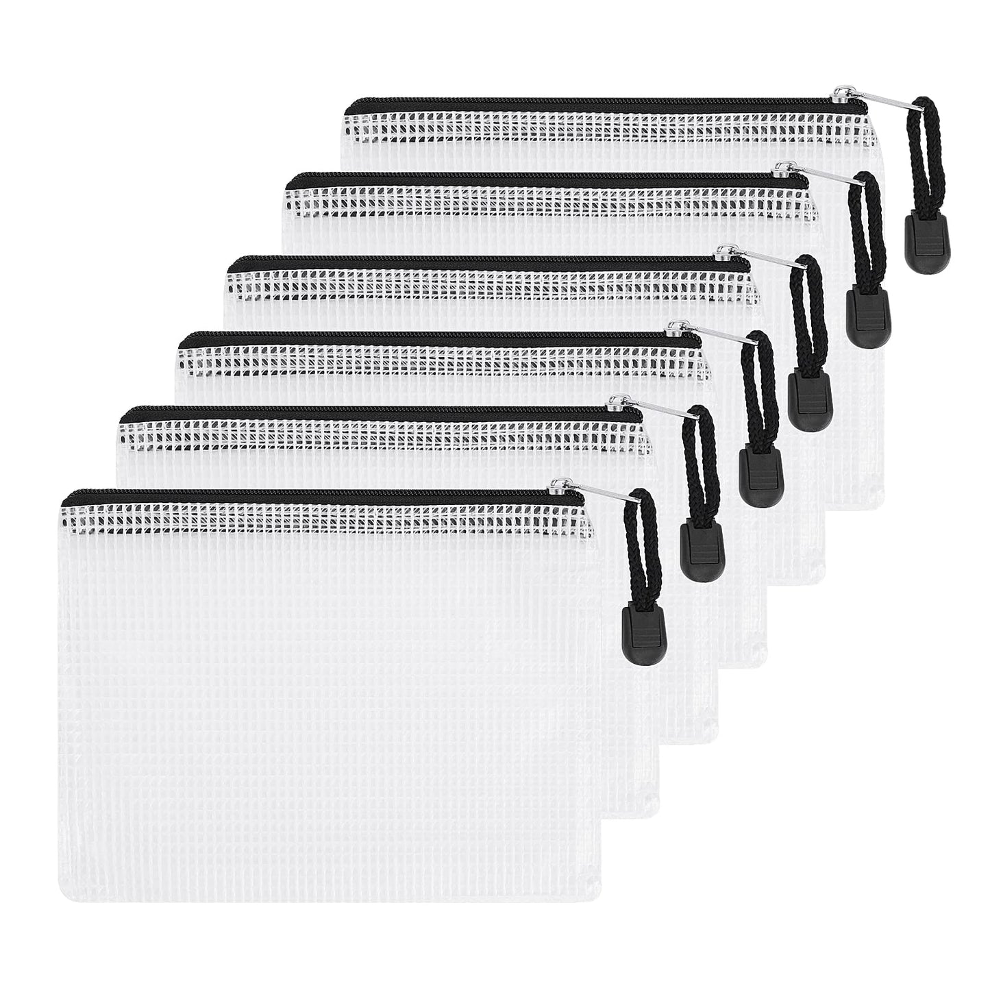 Molain A6 Mesh Pencil Pouch, 6 Pcs Zipper File Bags, Clear Pencil Case, Plastic Wallets, Travel Pouch Bags for School Office Supplies, Bills, Cosmetics