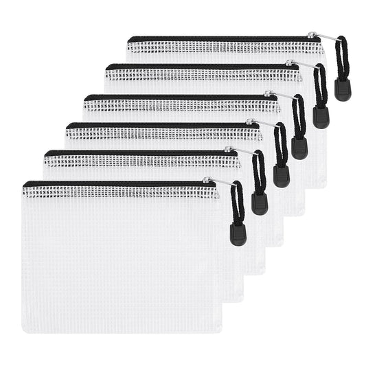 Molain A6 Mesh Pencil Pouch, 6 Pcs Zipper File Bags, Clear Pencil Case, Plastic Wallets, Travel Pouch Bags for School Office Supplies, Bills, Cosmetics