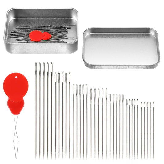 Jeffdad 40 Pcs Large Eye Sewing Needles, 7 Sizes Hand Sewing Needles with Needle Threader, Stainless Steel Embroidery Needles for Hand Sewing Yarn Knitting Art Crafts