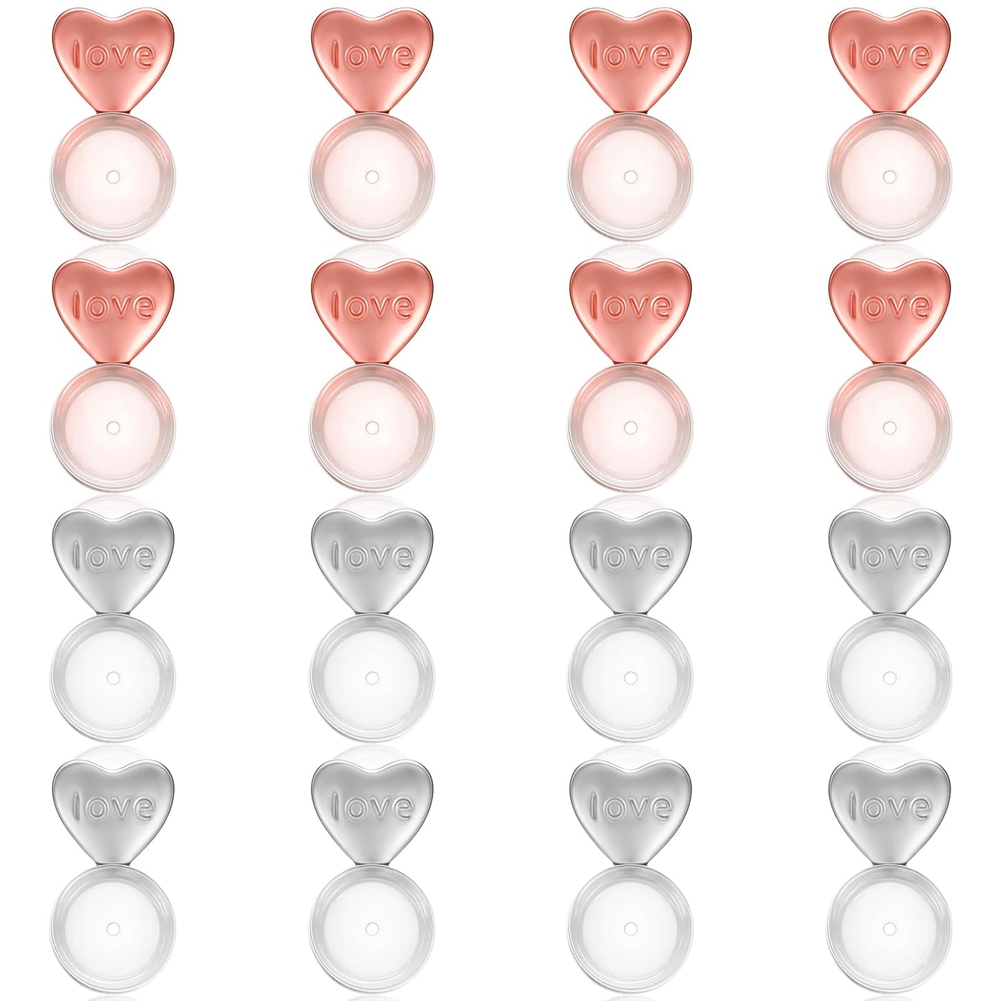 MBAIYO 16 Pcs Silicone Heart Earring Backs for Droopy Ears, Earring Support Backs Replacement Secure Lifters for Heavy Ear Rings Studs(Rose Gold, Silver)