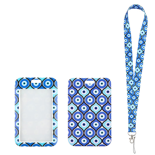 Amaxiu Evil Eye ID Badge Holder with Breakaway Lanyard, Cute Neck Lanyard with ID Card Holder Card Name Tag Badge Protector Cover for School Office Keys Nurse Women's Gift (A)