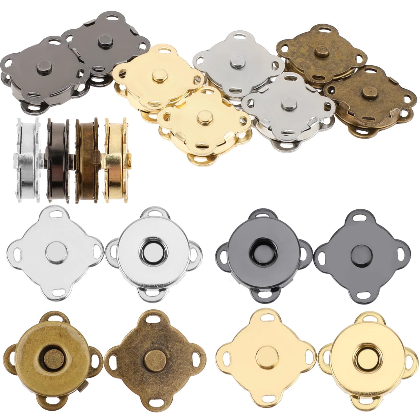 Giantree 20 Pcs Magnetic Snaps Buttons, 14mm Magnetic Buttons Snap Fasteners Magnetic Clasps for Purses Bags Wallet DIY Craft Clothes Metal Snap Buttons (4 Colors)