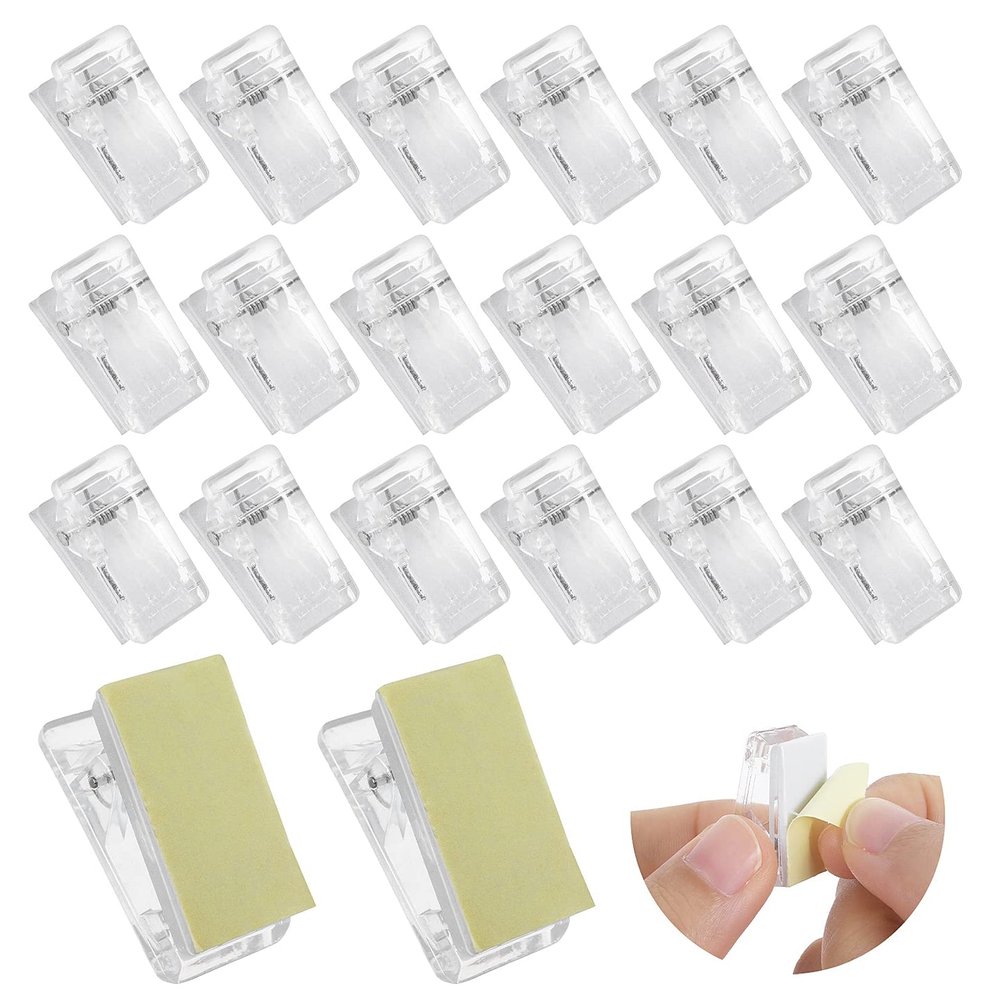 Molain Self-Adhesive Clips, Wall Tapestry Clips Plastic Sticky Photo Clips Hanging Spring Clips (20 Pieces)