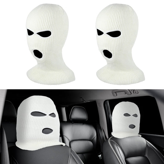 JIEYAO 2Pcs Funny Car Headrest Cover, Personalized Car Seat Face Mask, Funny Hat for Car Seat Headcover Spoof Face Car Seat Head Rest Cover Protector Breathable Headrest Cover for Most Cars(White)