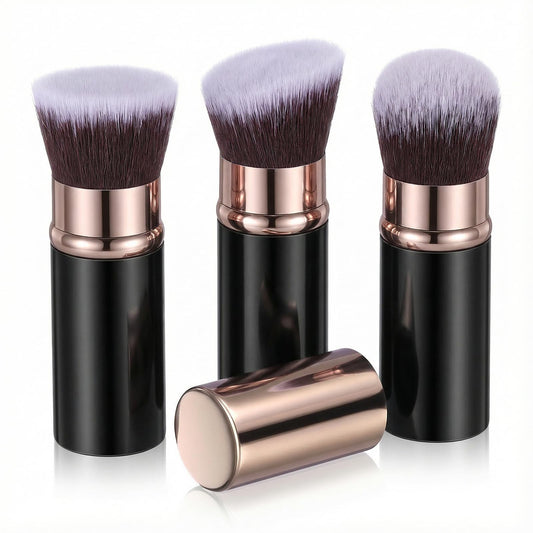 cobee 3 Pack Retractable Makeup Brush, Travel Face Blush Brush Portable Kabuki Foundation Brushes Soft Powder Foundation Brushes for Blending Liquid Blush Bronzer Buffing Sunscreen Concealing(Black Go