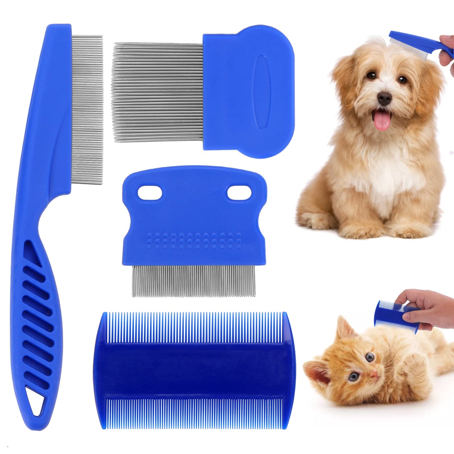 Cobee Dog Flea Lice Comb, Dog Cat Grooming Comb Pet Tear Stain Remover Combs Fine Tooth Grooming Removal Tool (4 Pcs)