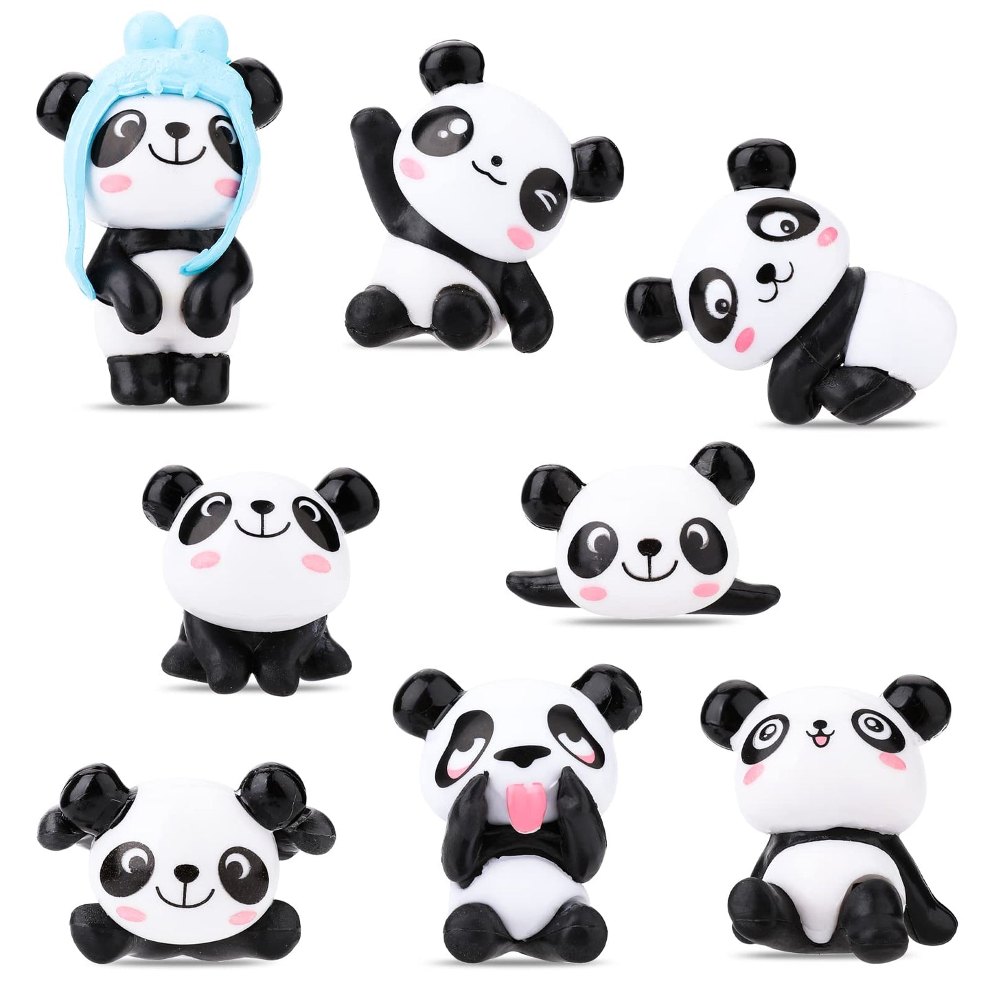 TIESOME 8 Pcs Panda Cake Topper Set, Panda Gardening Doll Aquarium Decoration Playset Toys Cute Figures Party Decor Cute Panda Birthday Party Decorations