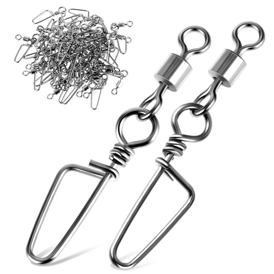 AOZUO Fishing Snap Swivels, Pack of 25 High-Strength Swivel Fishing Tackle Rolling Barrel Swivel Snaps Stainless Steel Corrosion Resistant Connection, Ball Bearing Swivel with Snap for Saltwater