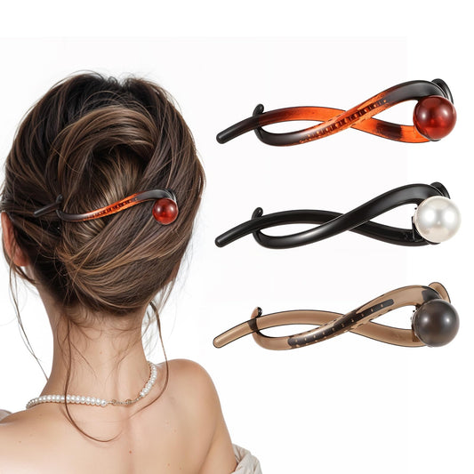 AOZUO Vintage Elegance Hair Clips, 3pcs Pearl French Hair Barrettes Banana Clips Non-slip Twist Hair Pins Hair Claws Hair Accessories for Women Girl Thick Straight Curly Hair