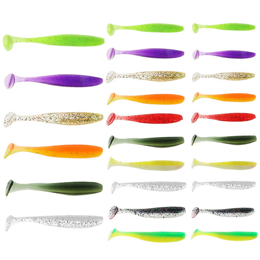 Cobee 26 Pieces Soft Fishing Bass Lures, Paddle Tail Swimbaits Silicone Swim Baits Bass Lures Drop Shot Lures for Trout Crappie Bass Saltwater, Freshwater 5.5 cm/7 cm /9 cm 3 Size(Multicolor)