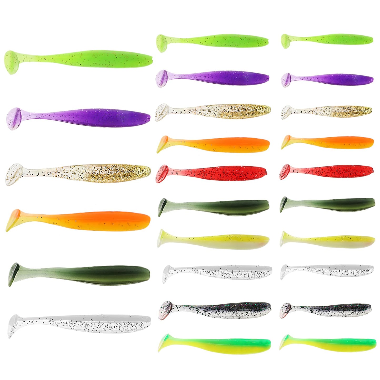 Cobee 26 Pieces Soft Fishing Bass Lures, Paddle Tail Swimbaits Silicone Swim Baits Bass Lures Drop Shot Lures for Trout Crappie Bass Saltwater, Freshwater 5.5 cm/7 cm /9 cm 3 Size(Multicolor)