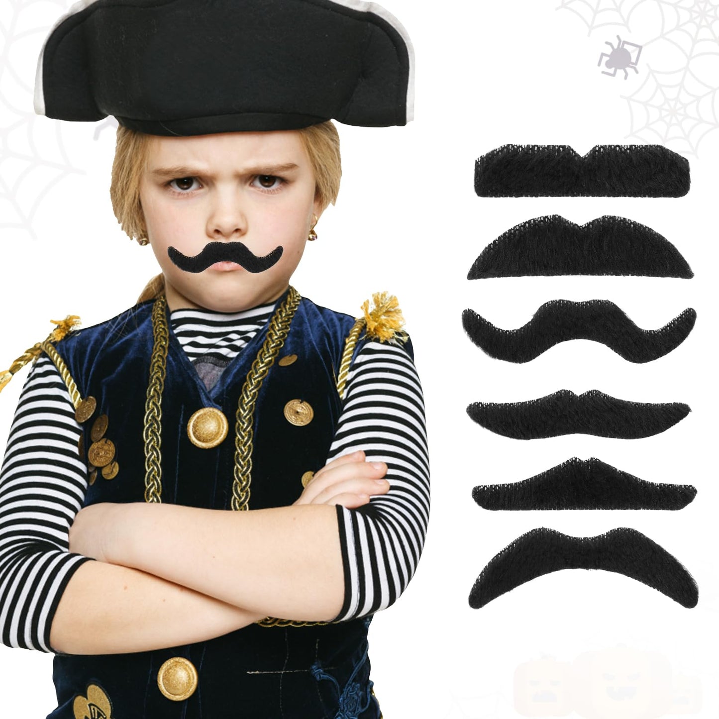 Molain 48 Pcs Fake Mustaches, Self Adhesive Novelty Fake Beard Black Plush Mustaches Pirate Detective Moustache Stickers Party Supplies Halloween Masquerade Party Accessories