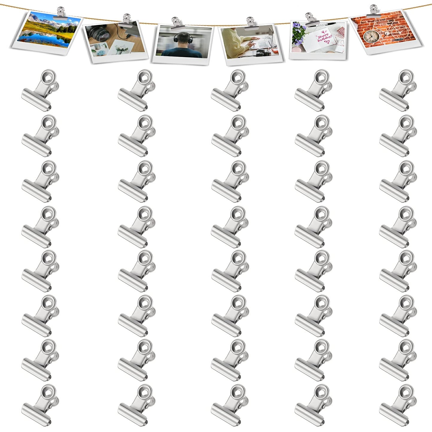 Molain 40Pcs Silver Binder Clips, 0.87 Inch(22mm) Metal Hinge Clips for Food Packages, Mini Picture Clips, Small Paper Clamps,Binder Clips, Photo File Paper Document Clip for Home and Office Supplies