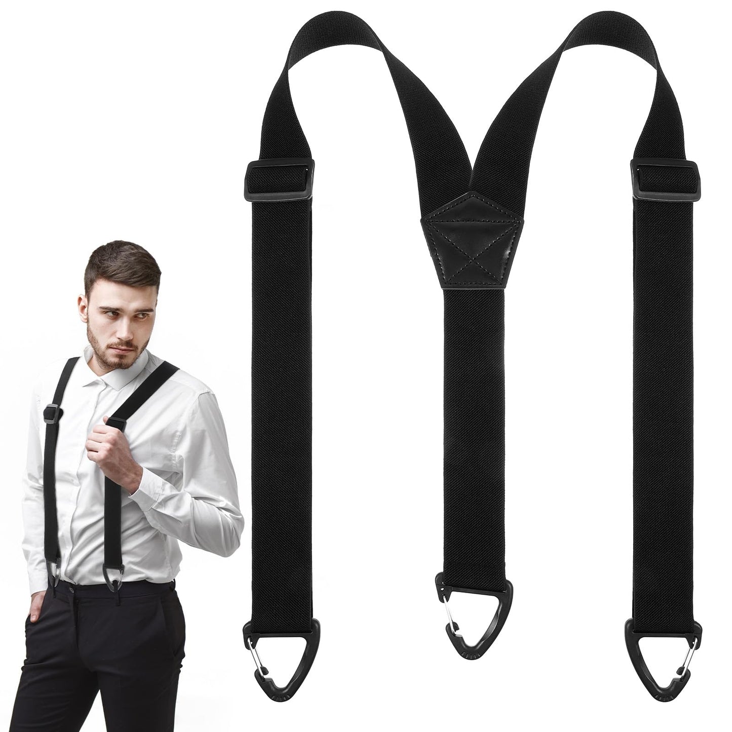 MBAIYO Hidden Suspenders for Men, 1.5" Y-Back Belt Loop Suspenders Design with 3 Snap Clips Wide Elastic Under Clothing Suspender for Suits Jeans