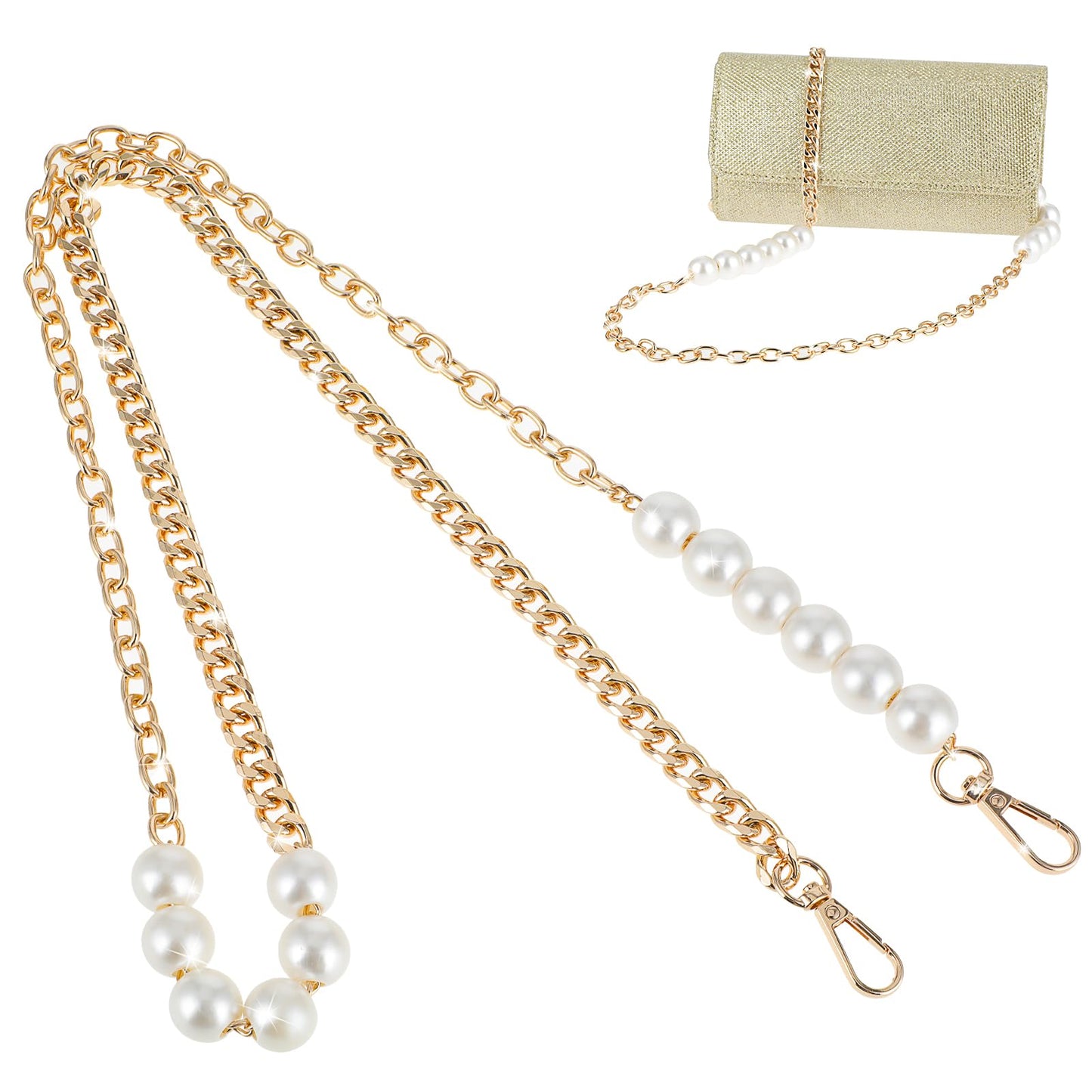 GEEHUA 47" Imitation Pearl Crossbody Bag Strap, 17mm Pearl Purse Chain Purse Strap Handbag Chains Replacement Accessories DIY Decorative Chain with Lobster Clasps for Clutch(Gold)