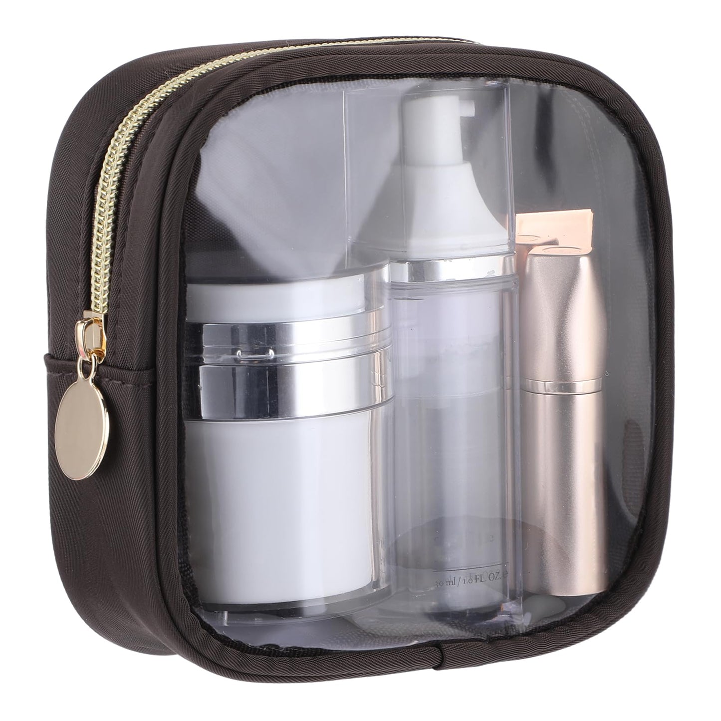 TIESOME Small Clear Makeup Bags with Zipper, Cute Waterproof Cosmetic Bag Travel Toiletry Bag PVC Transparent Makeup Organizer Bag Coin Purse Mini Makeup Bag Nylon Travel Pouch for Women(Coffee)