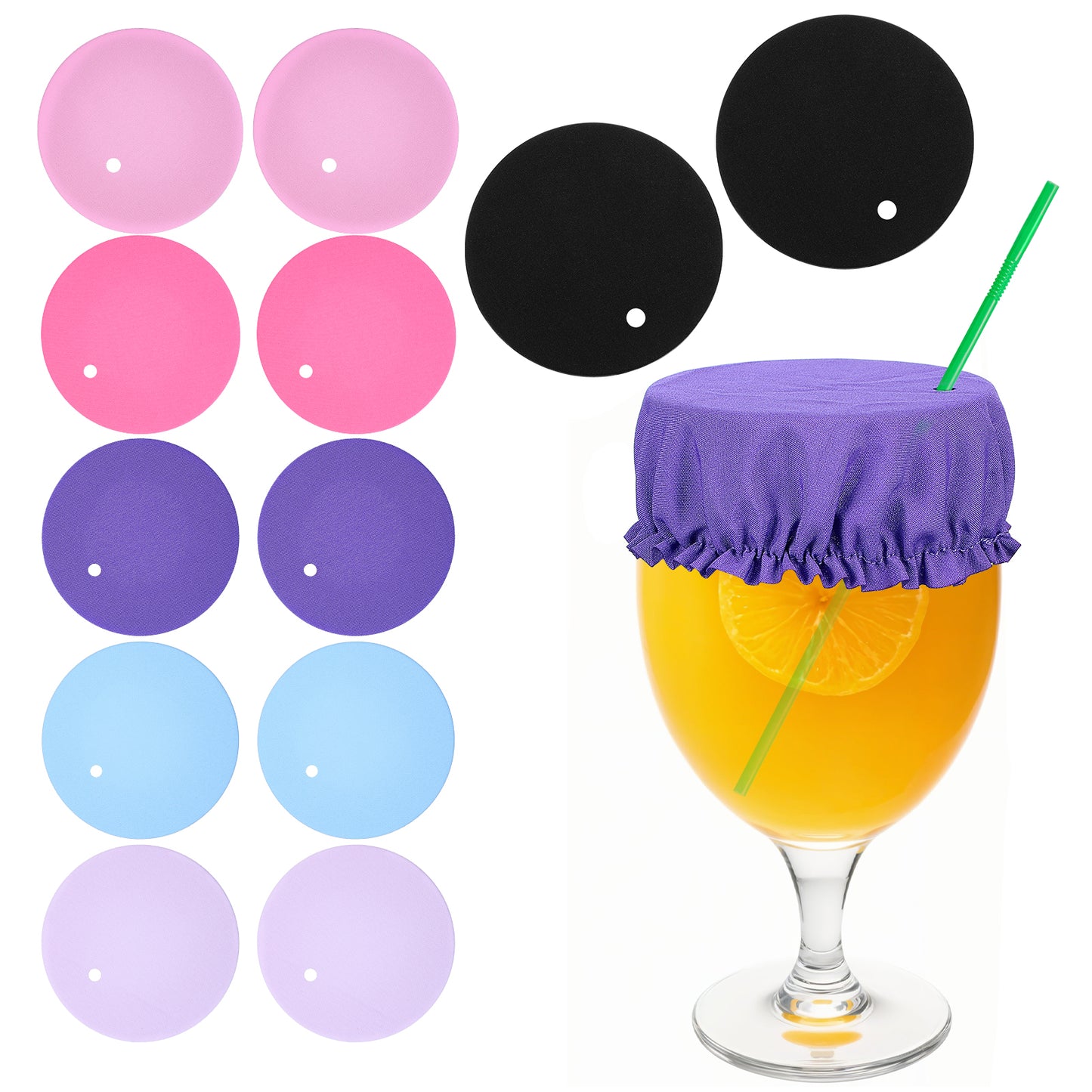 YUXMU 12 Pcs Reusable Drink Covers, Washable Drink Cover Scrunchie Glass Cup Covers Nightcap Protector with Straw Hole for Women Girls Alcohol Protection Party Bar Club(Colorful)
