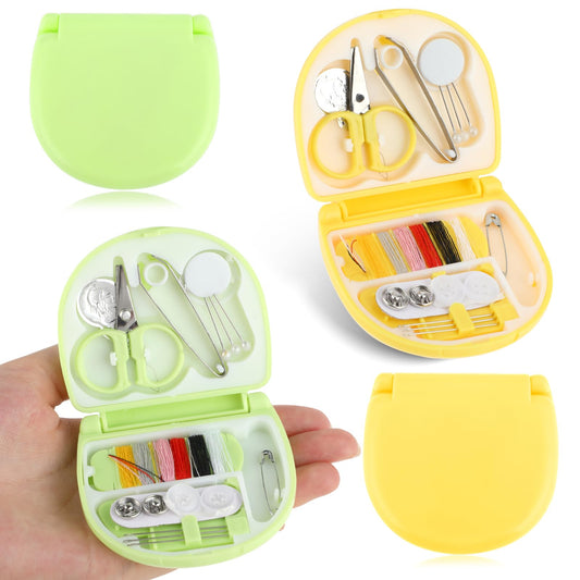Amaxiu 2pcs Mini Sewing Needle Thread Kit, Portable Travel Sewing Tools DIY Sewing Supplies Basic Starter Beginners Sew Repair Set for Home, Traveller, Adults, Emergency(Yellow, Green)