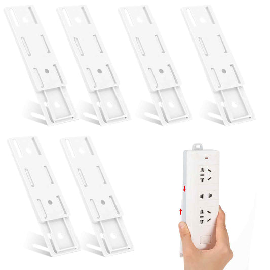 JJUNW 6 Pack Self Adhesive Power Strip Holder, White Adhesive Punch Free Socket Holder, Power Strip Holder, Desktop Mobile Punch Free Socket Holder for Kitchen Home Office and Cable Management