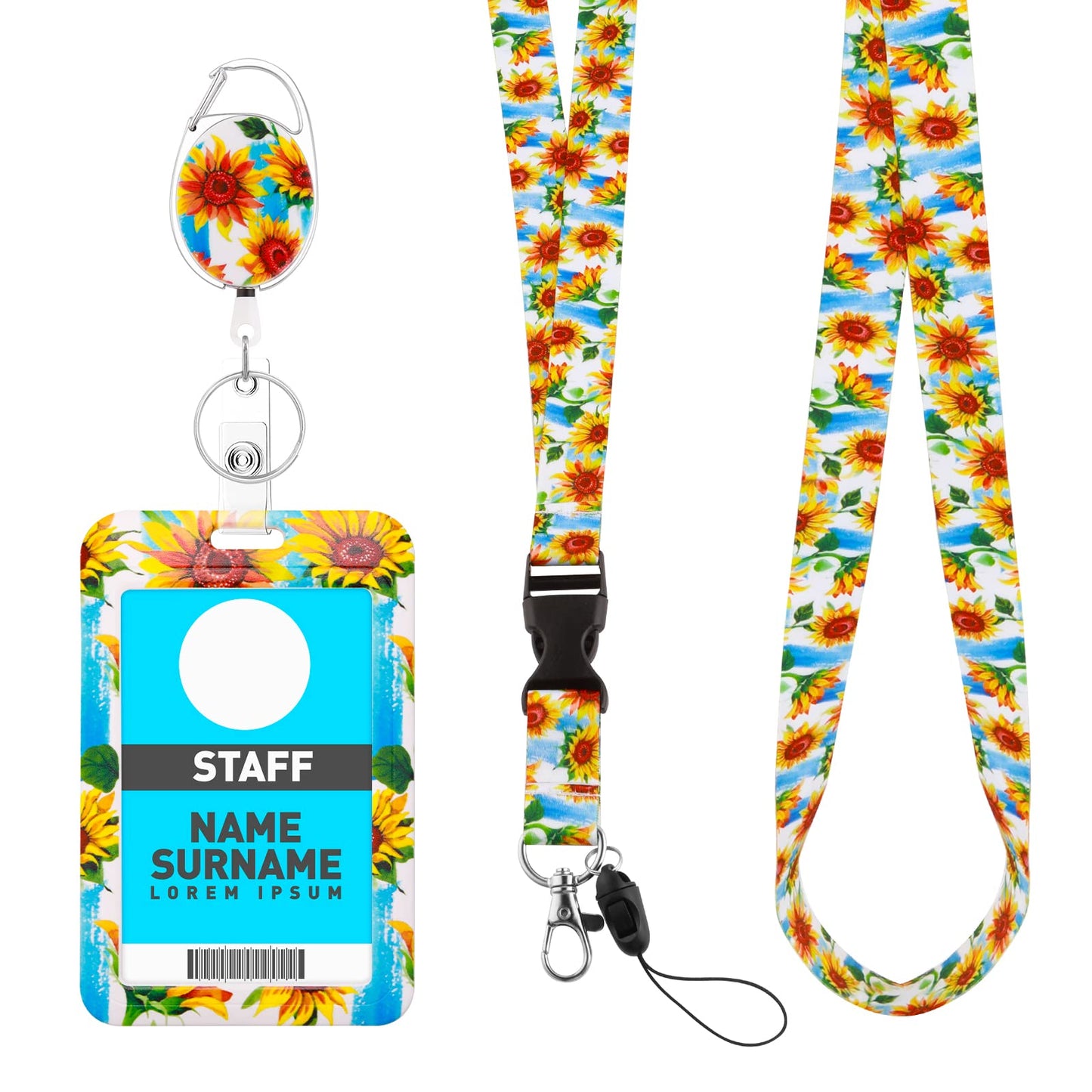 cobee ID Badge Holder with Retractable Lanyard, Sunflower Detachable Lanyard with Card Holder and Retractable Badge Reel Clip ID Protector for Nurse Doctor Teacher Office School Supplies