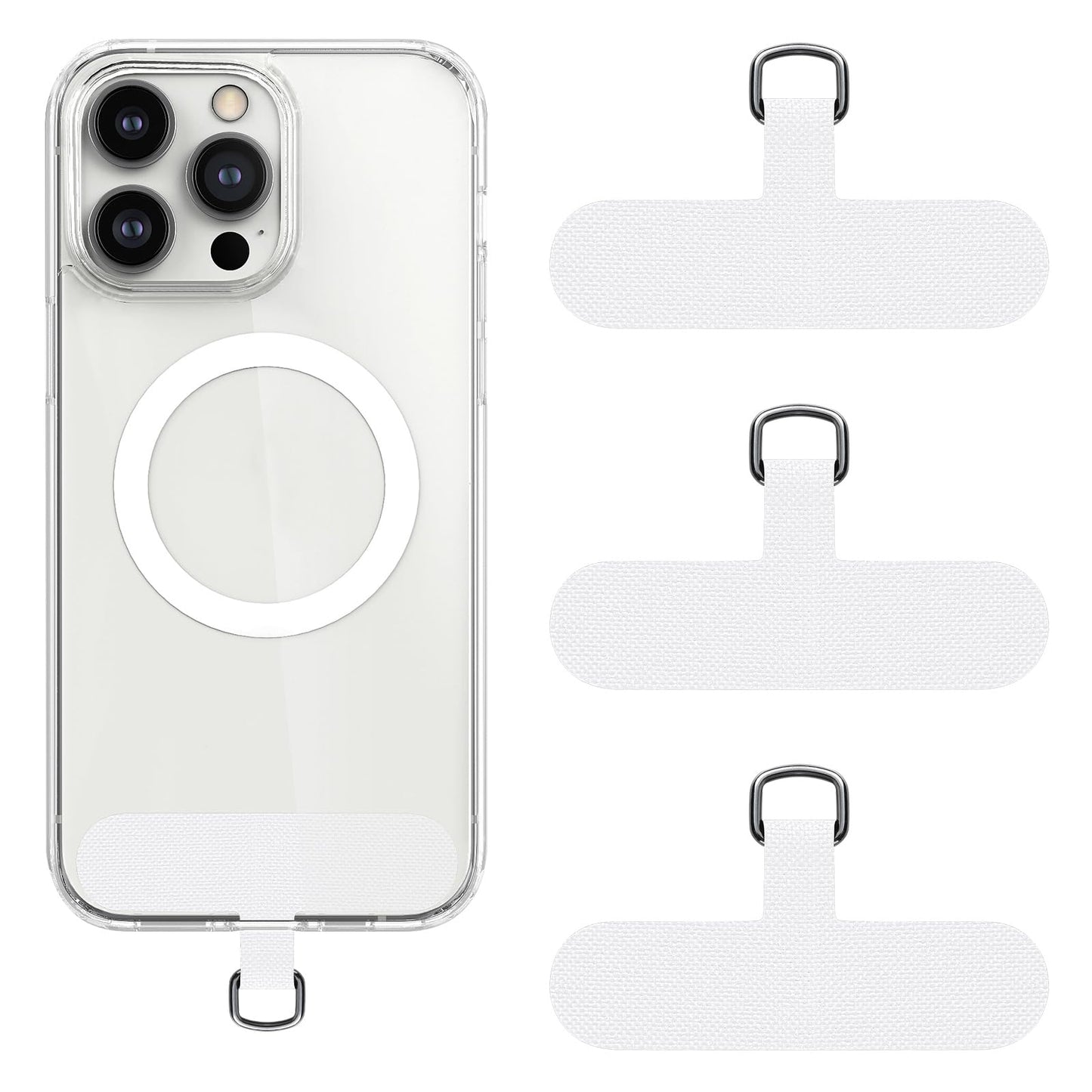 simarro 3Pcs Phone Tether Tab Pads, Cell Phone Strap Patch Pads Universal Mobile Phone Chain Phone Lanyard for Phone Strap Replacement Part for All Full Phone Cases(White)