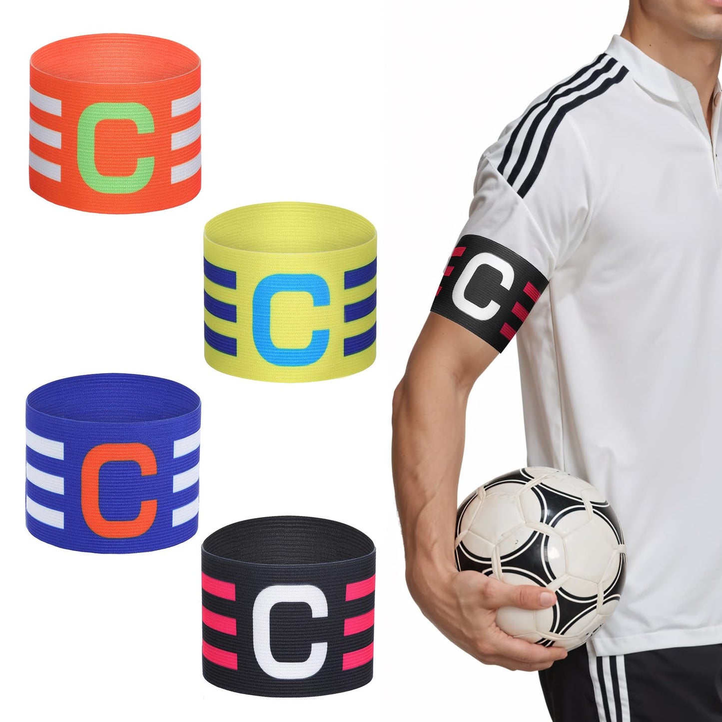Yuanchu Pack of 4 Captain's Armband Football, Adjustable Captain Bracelets, Multicoloured Football Capitan Bracelets, Elastic Player's Bandage, Captain Band for Adults, Junior, Many Sports