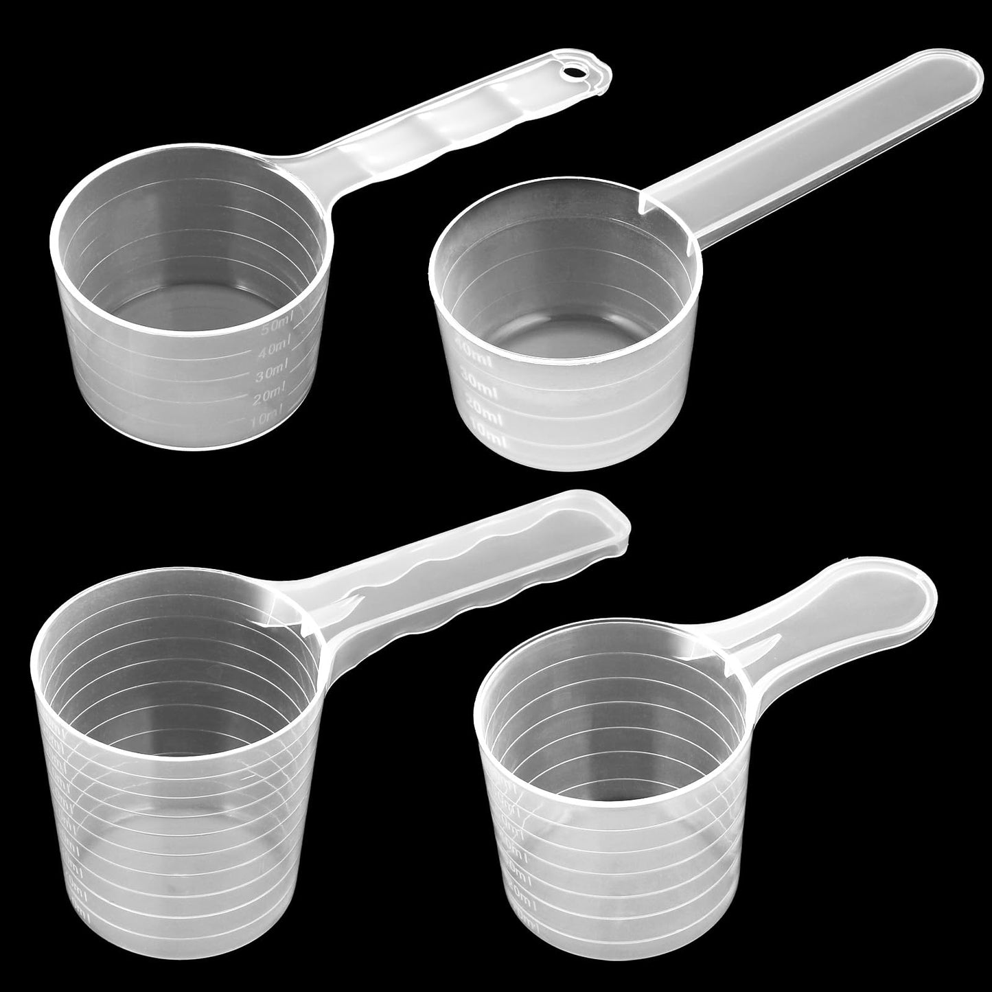 simarro 4Pcs Measuring Spoon Sets, 40/50/70/100 ml Dosing Spoons with Scale Plastic Transparent Measuring Spoons for Coffee, Milk Powder, Protein Powder, Flour, Kitchen Supplies