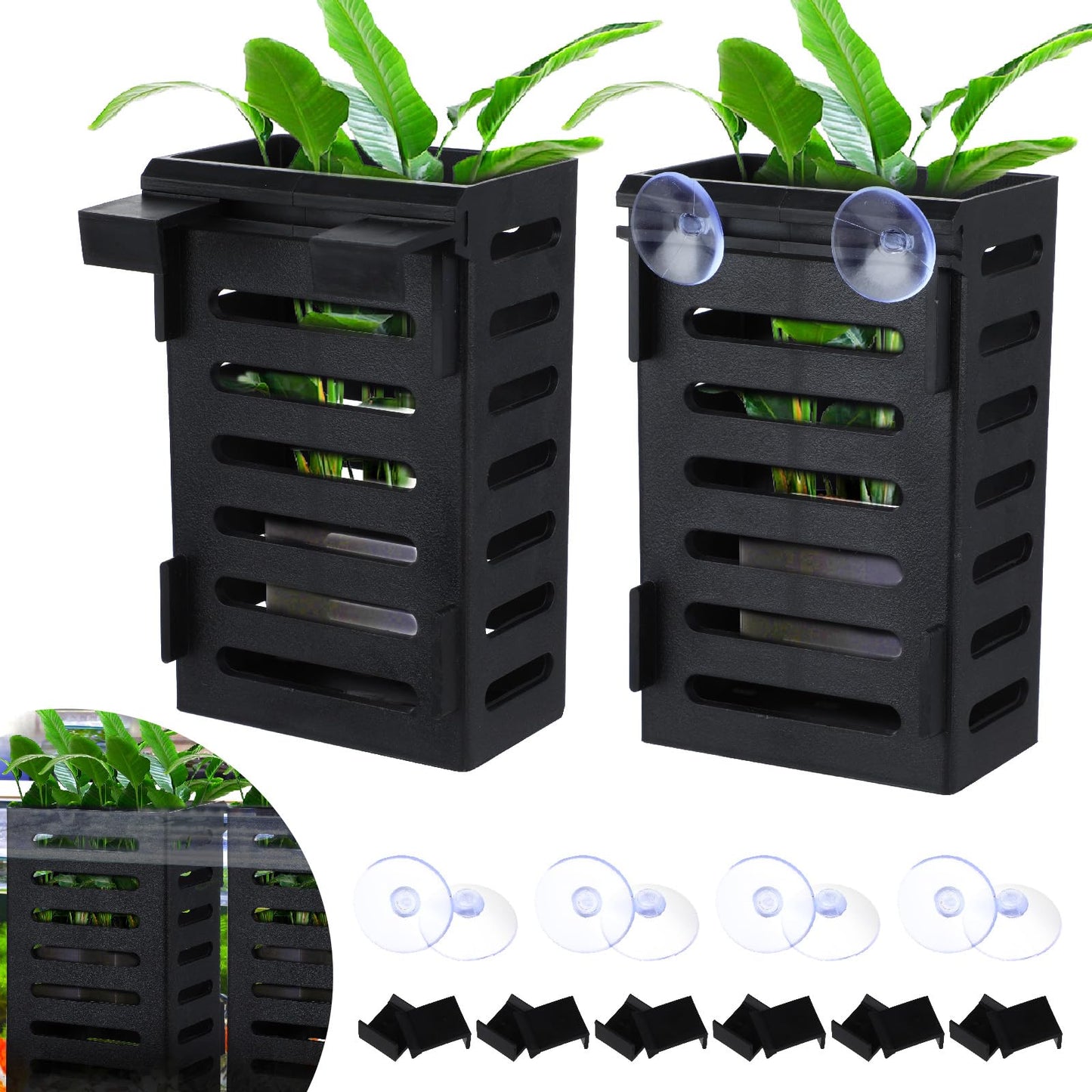 simarro 2 Pack Hanging Aquarium Plant Holder, Fish Tank Plant Holder with 12Pcs Hooks and 8Pcs Suction Cups, Suitable for Aquatic Plant Cultivation and Fish Tank Live Aquarium Plants