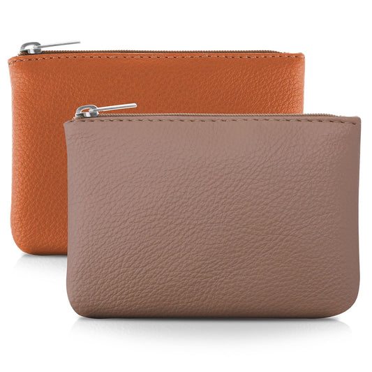 Giantree Small Wallet for Women, Cute PU Lychee Pattern Zipper Coin Pocket Portable Change Wallet Mini Coin Purse for Girl Women Ladies ID Key Headset Lipstick, 2Pcs (Flesh Color+Brown)