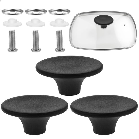 Bewudy 3 Pcs Pot Lid Knob, Replacement Pan Lid Handle, Heat Resistant Cover Knobs for Pan Lid Holder, Crock Pan Lid Replacement Parts with Screw for Kitchen Cookware
