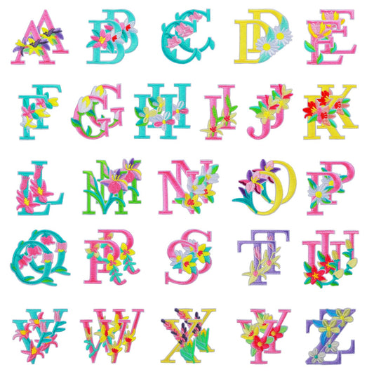 TIESOME 2 Sets (52 Pieces) Iron On Letters with Flowers, Iron On Patches Embroidery Letter, Sew On Letters Patches Colorful Sewing Repair Alphabet Patches Floral Applique for Clothing Bags DIY Craft