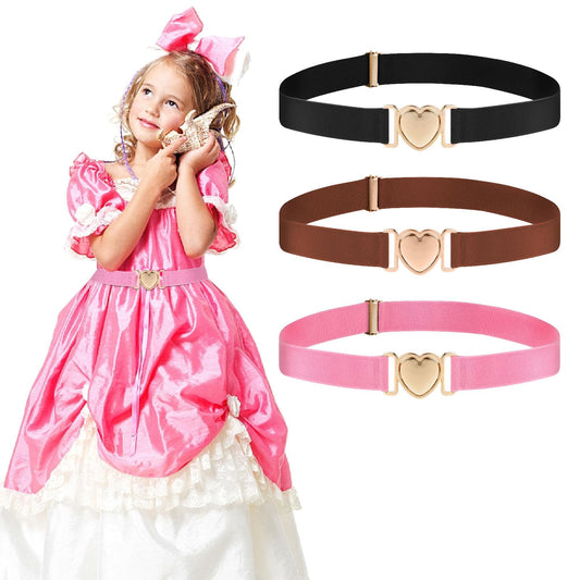 Amaxiu Heart Buckle Elastic Waist Belts Girls, Adjustable Stretch Belts Quick Release Cute Belt for Girls Women Pants Dress Jeans(black,brown,pink)