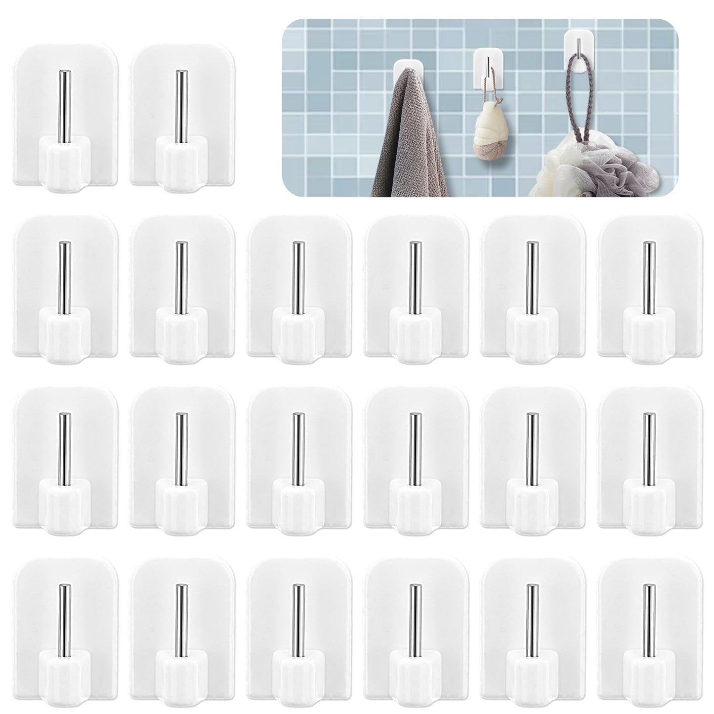 Jeffdad 20Pcs Self Adhesive Curtain Rod Hooks, Net Curtain Rod Holders, Plastic Sticky End Window Hook for Net Curtain Pole Support for Bathroom Bedroom Kitchen(White)