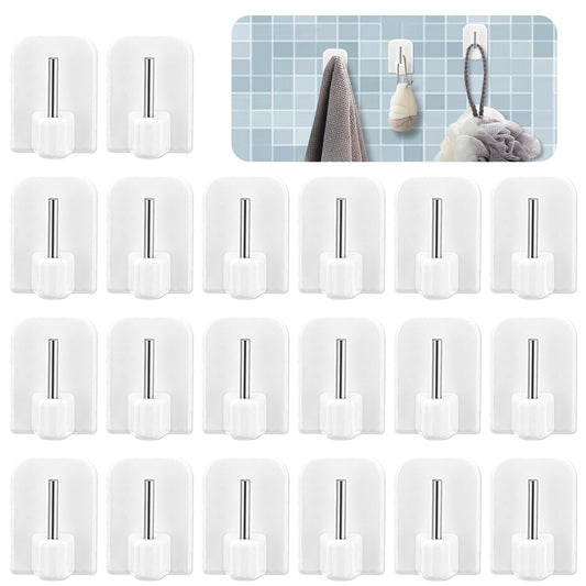 Jeffdad 20Pcs Self Adhesive Curtain Rod Hooks, Net Curtain Rod Holders, Plastic Sticky End Window Hook for Net Curtain Pole Support for Bathroom Bedroom Kitchen(White)