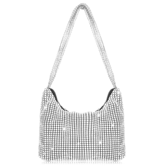 Bewudy Rhinestone Crossbody Bag, Silver Rhinestone Bag for Women Clutch Purse, Women's Evening Handbag Purse For Party Bridal Night Bag