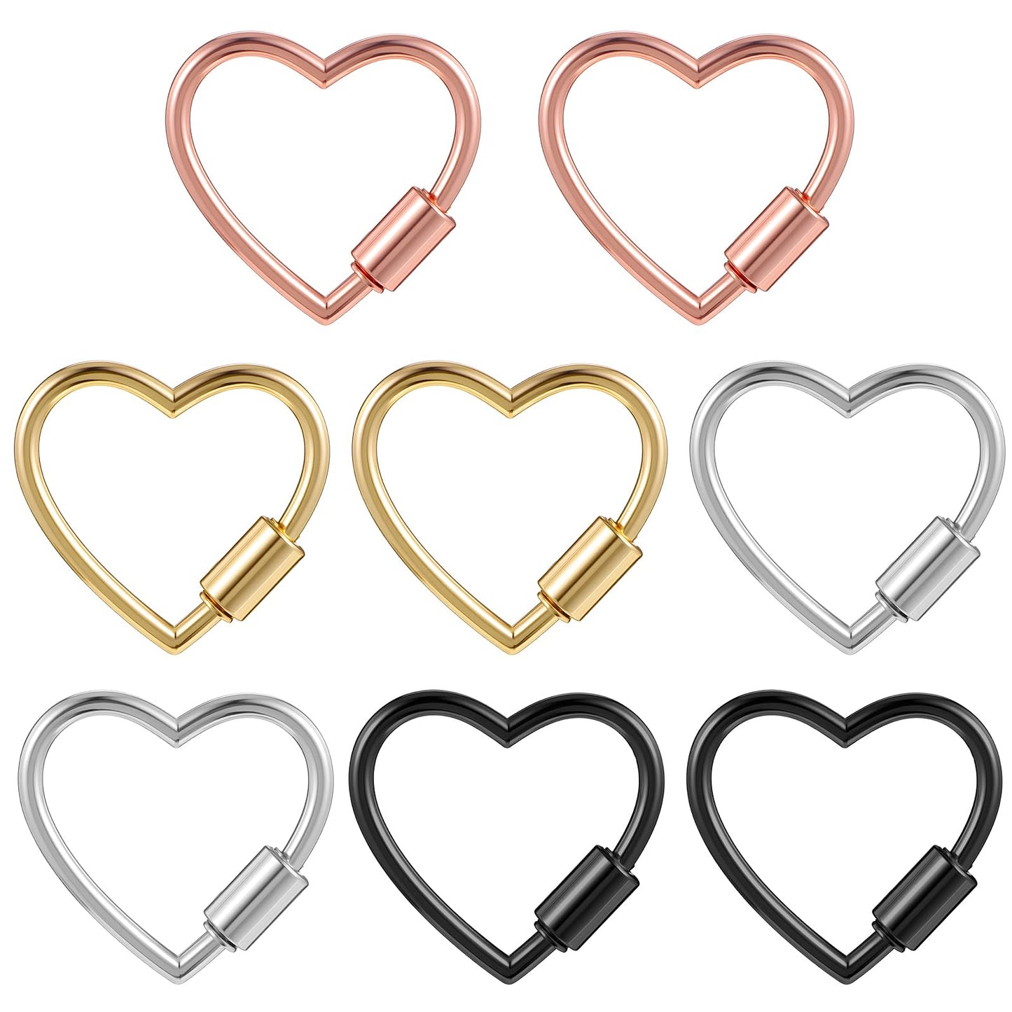 XLIUAX Pack of 8 Heart Carabiner Keyrings, Metal Heart-Shaped Carabiner 30 mm Small Carabiner Clip for DIY Necklaces, Jewellery Making, Camping, Fishing, Hiking