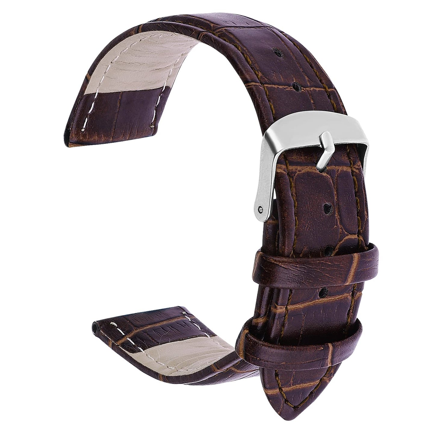 TIESOME Leather Watch Band, Genuine Grain Calfskin Replacement Strap Stainless Steel Buckle Watch Strap for Men Women (20mm, Brown)