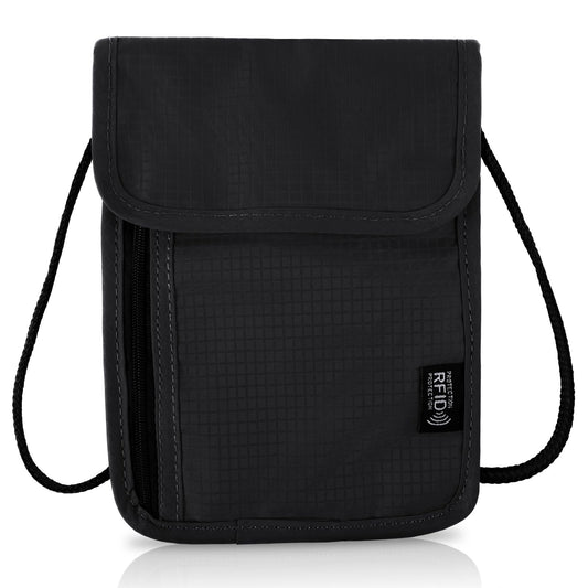 JIEYAO RFID Blocking Travel Neck Wallet, Waterproof Passport Holder for Travel, Portable Neck Pouch Organizer for Women Men(Black)