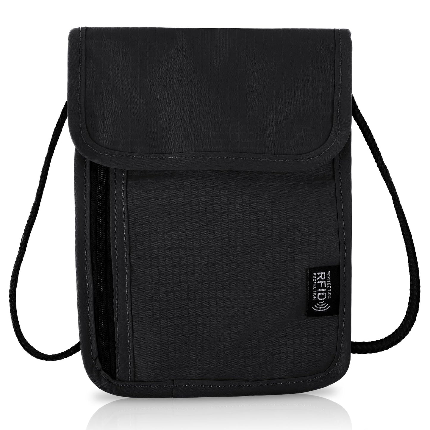 JIEYAO RFID Blocking Travel Neck Wallet, Waterproof Passport Holder for Travel, Portable Neck Pouch Organizer for Women Men(Black)