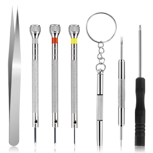 Amaxiu Watch Precision Screwdriver Set, 7pcs Mini Watch Repair Screwdriver Tools Watch Link Removal Adjuster Tweezer for Watches Glasses Jewelry, 0.8mm/1.2mm/1.4mm/1.5mm, Silver