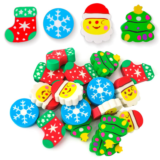 Amaxiu Christmas Mini Erasers for Kids, 24 Pcs Cute Pencil Erasers Xmas Theme Cartoon Eraser Tiny Santa Erasers Bulk Reward Gifts for Christmas Party Favor 4 Style