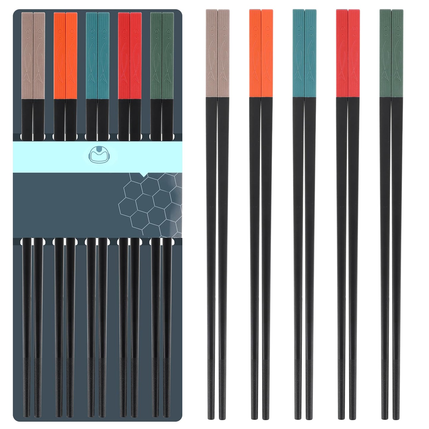 Amabro 5 Pairs Reusable Fiberglass Chopsticks Set, 9.57 Inch/24.3cm Non Slip Lightweight Chop Sticks Dishwasher Safe Japanese Chinese Korean Chop Sticks Gift Sets Great Gift for Parties