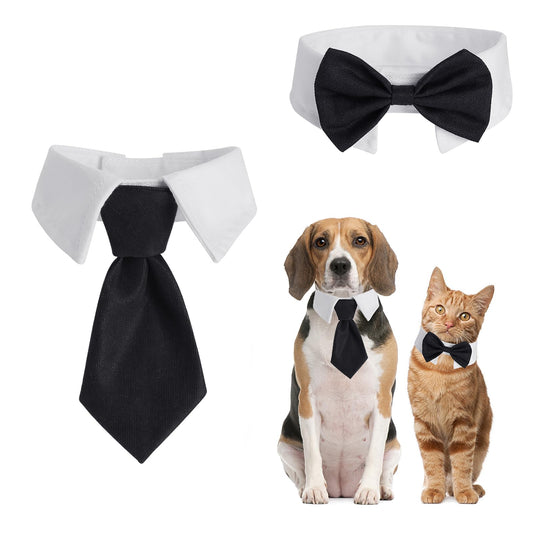 TIESOME 2Packs Dog Cat Collar with Bow Tie, Adjustable Pets Dog Cat Bow Tie Formal Puppy Bow Tie Pet Costume Necktie Collar Puppy Kitten Wedding Birthday Collar Bow Tie for Dog Cat