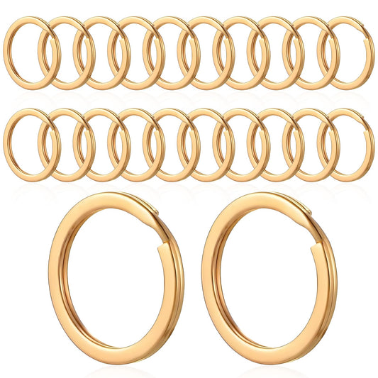 MBAIYO Key Rings Stainless Steel 20 Pieces 25 mm Key Ring Round Keyring Flat Key Ring Key Accessories for Office Keys Crafts Ornaments DIY Home Car (Gold)