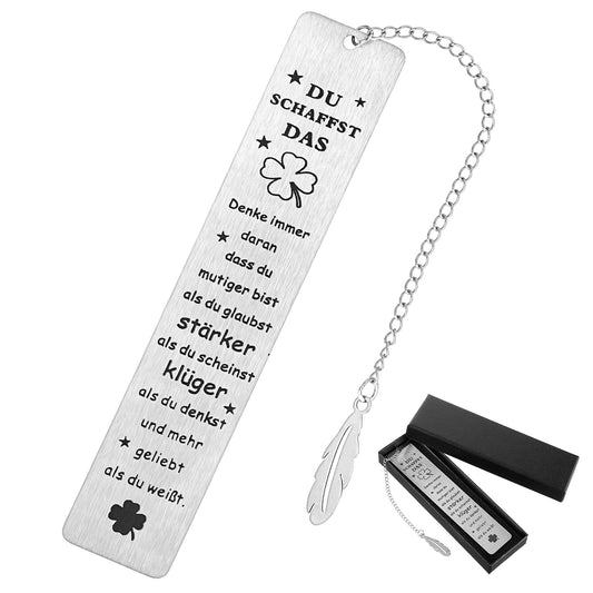 AOZUO Gifts for Secondary School, Change of School, Lucky Charm Exam, You Create the Bookmark with Gift Box, Personalised Gifts for Secondary School, Women, Gift, Students