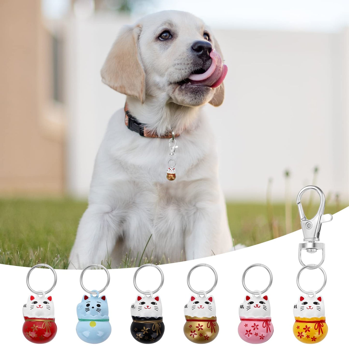 cobee Pet Collar Bells, 6pcs Colorful Lucky Cat Collar Bells for Kittens Trainning Loud Bells with Breakaway Buckle for Cat Necklace Pendant Cat Collar Bells for Lucky with Key Rings