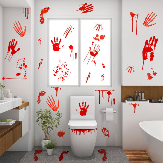 Halloween Decorations, 8Sheet 67PCS Terror Bloody Handprint Footprint Window Stickers, Scary Halloween Window Decals, Halloween Party Indoor/Outdoor Decorations, Spooky Wall Decals and Floor Stickers