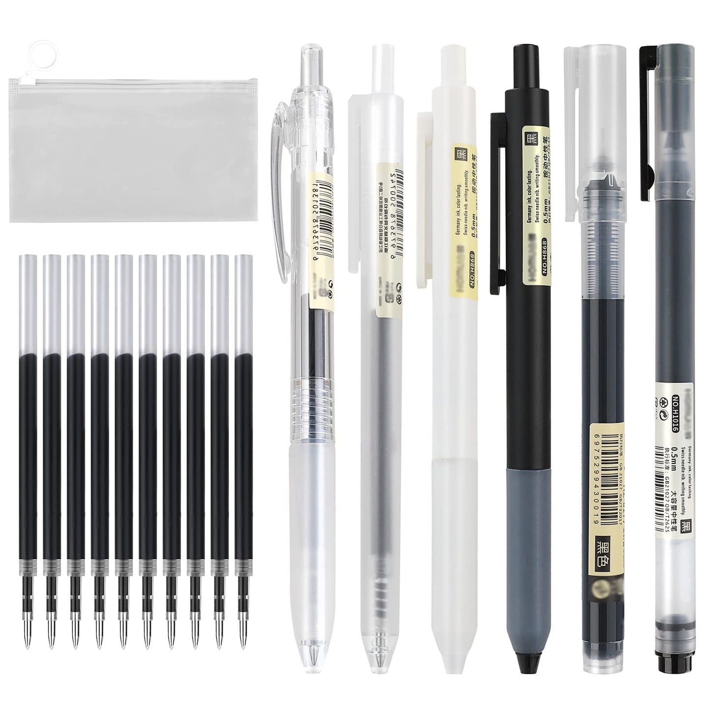 Giantree 16Pcs Ballpoint Pens Set, 6Pcs Retractable 0.5mm Ballpoint Pens with 10 Pen Refill & Extra Pencil Case for Office School Supply